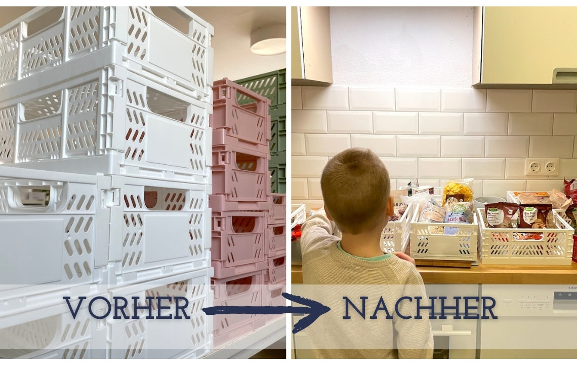 Vorher-nachher-Bild: Boxen für mehr Ordnung in der Küche - Mamaskind.de